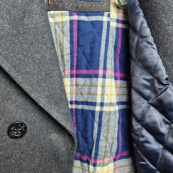 American Eagle Recycled Wool Blend Pea Coat Deadstock Grey Sz L NWT plaid lined - Picture 10 of 13